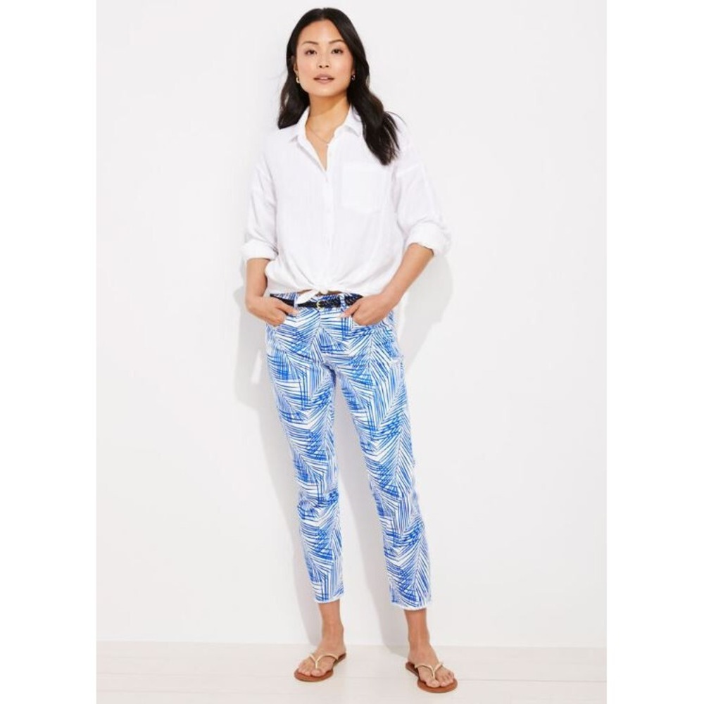 Vineyard Vines Jamie High Rise Straight Crop Jeans Blue White Palm 29 2P001151